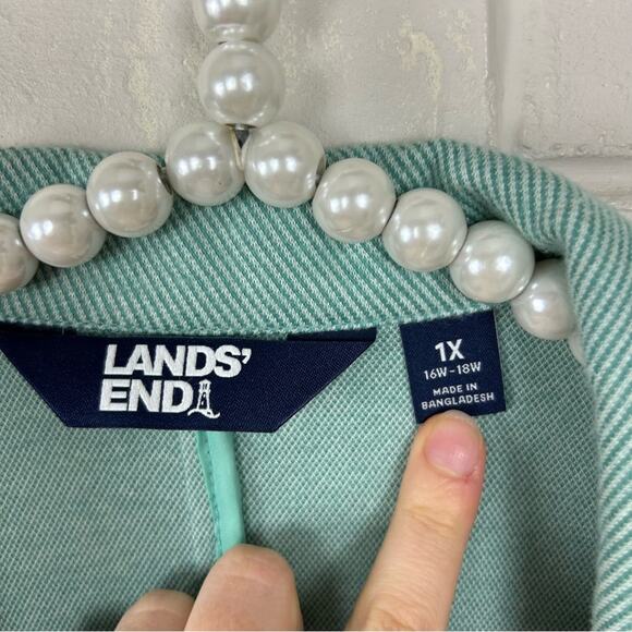Lands’ End Teal Aqua Knit Snap Front Lightweight Jacket Size 1X - Picture 8 of 11